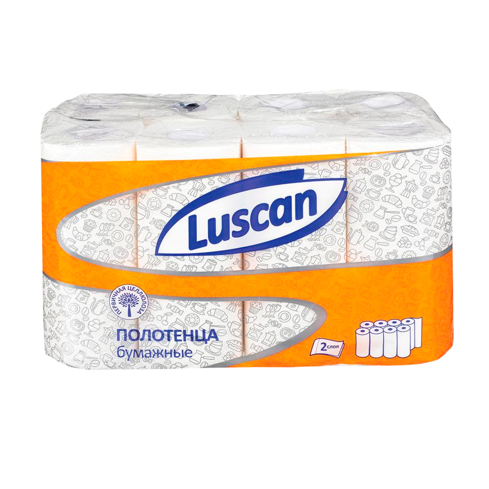 Полотенца бумажные Luscan 2-слойные белые 12,5 метров 8 шт Полотенца бумажные купить в Продез Сочи